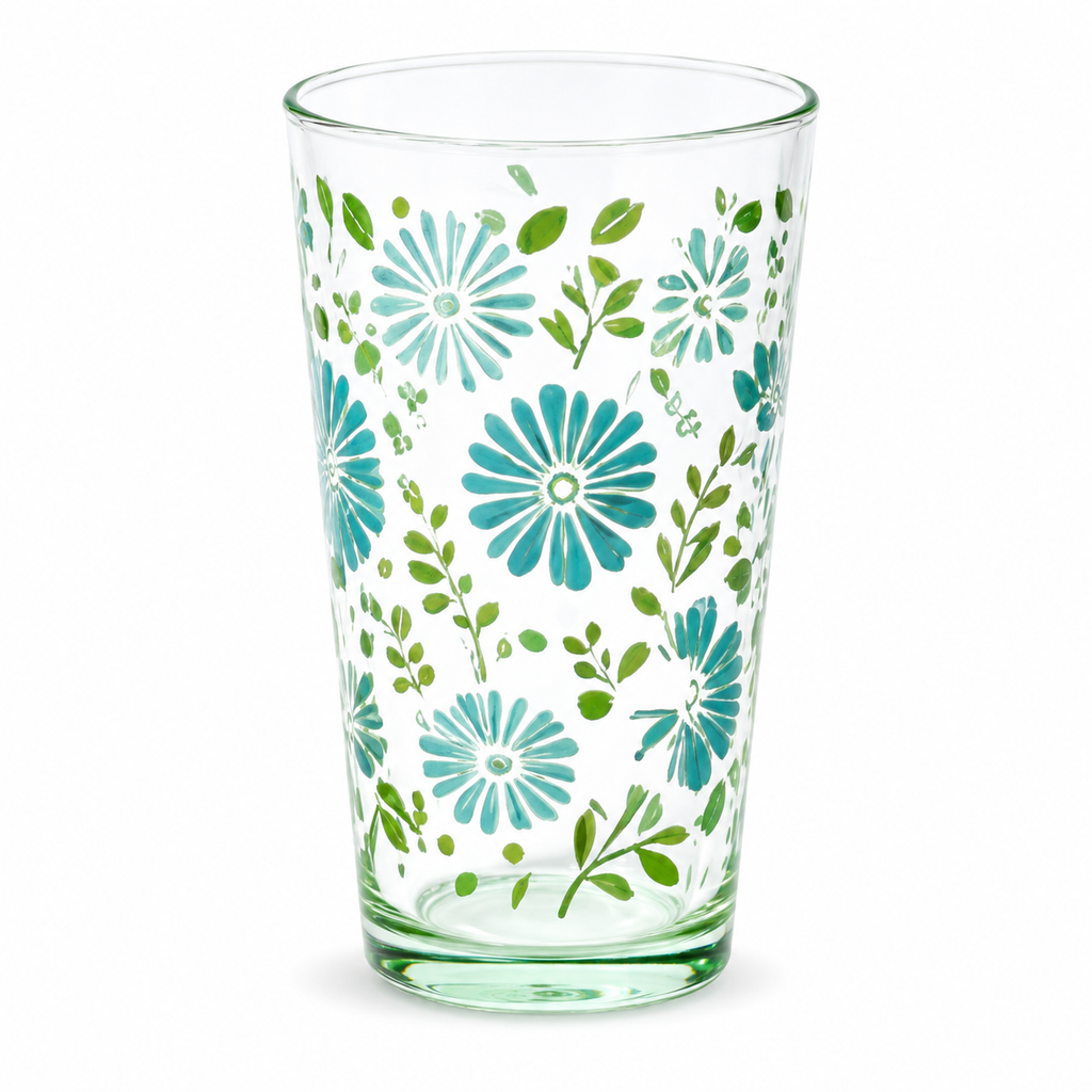 Meadow Blooms Teal Floral Glass Tumbler
