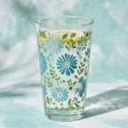 Meadow Blooms Teal Floral Glass Tumbler
