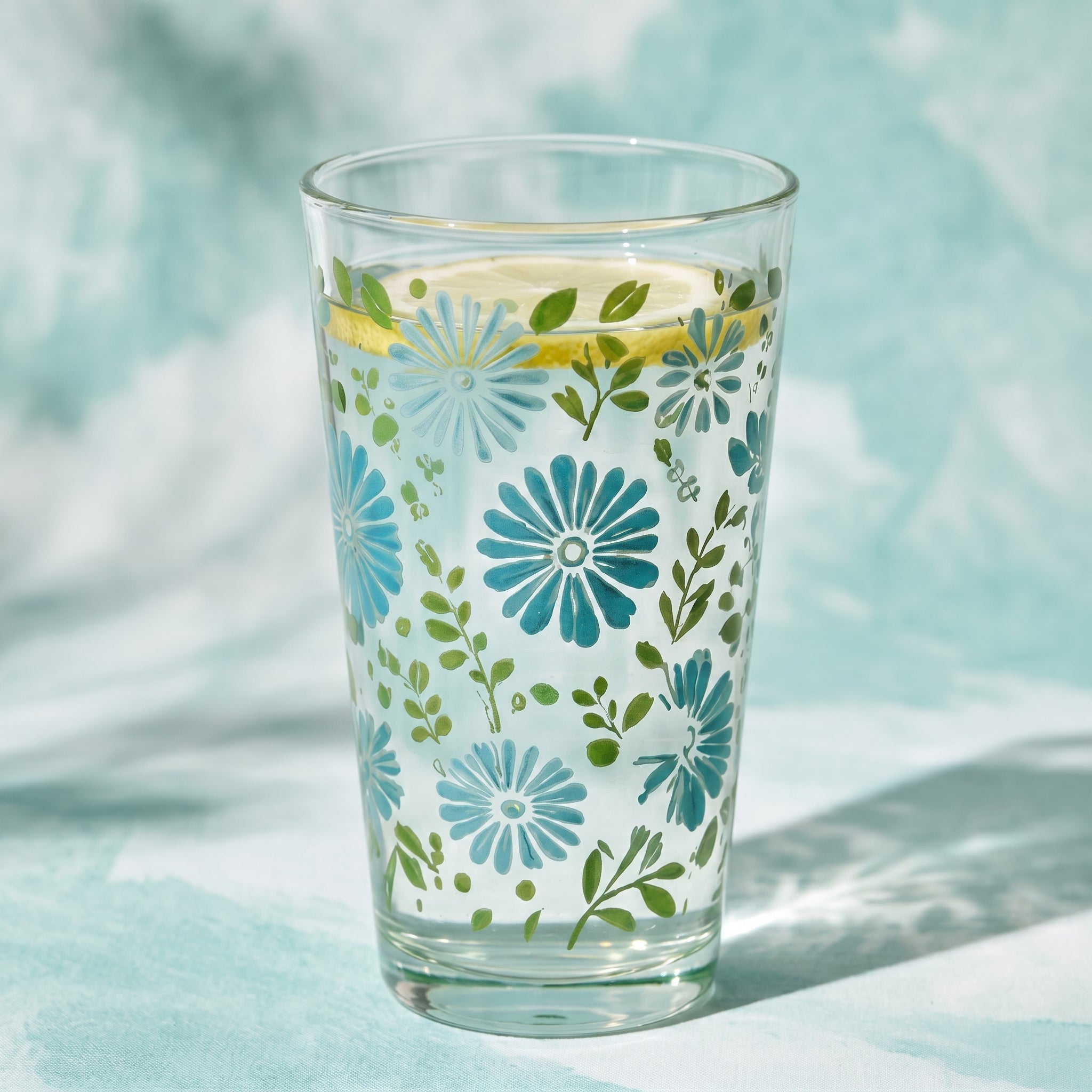 Meadow Blooms Teal Floral Glass Tumbler