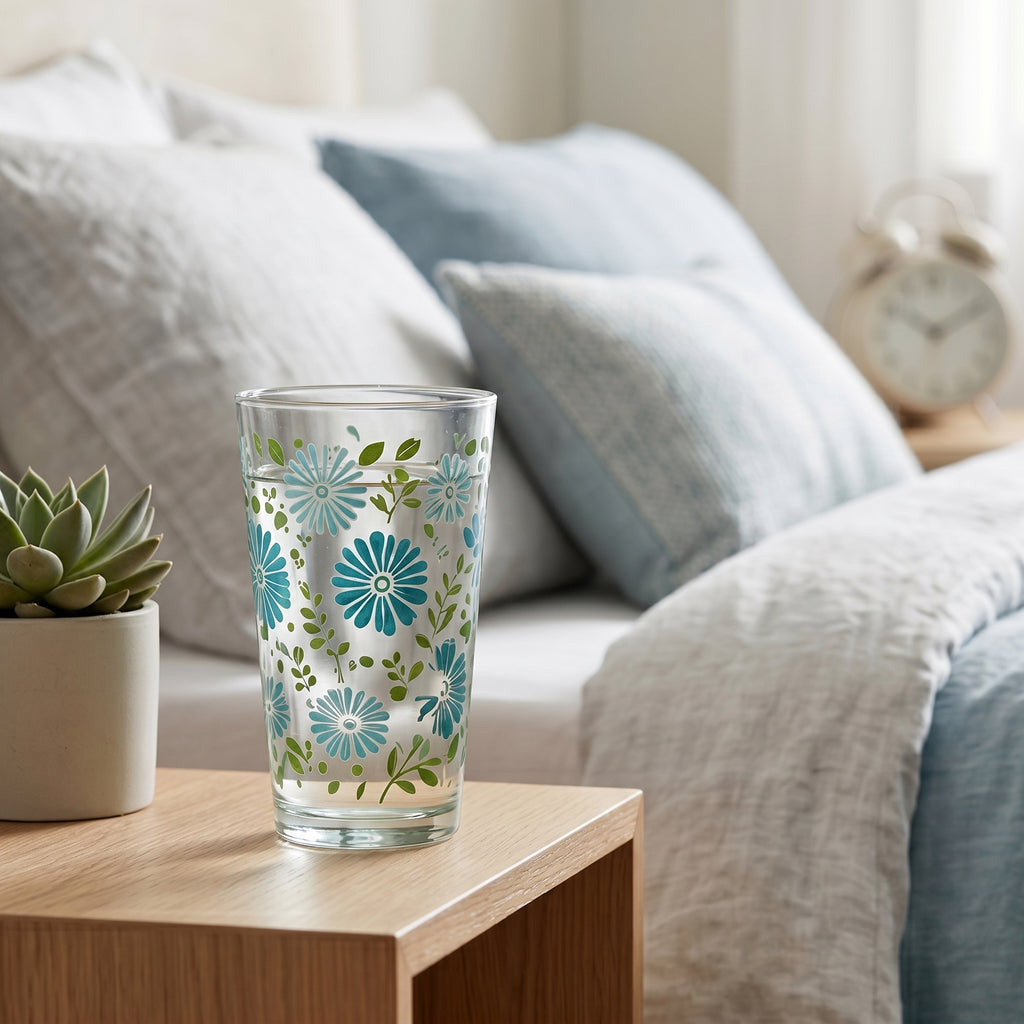 Meadow Blooms Teal Floral Glass Tumbler