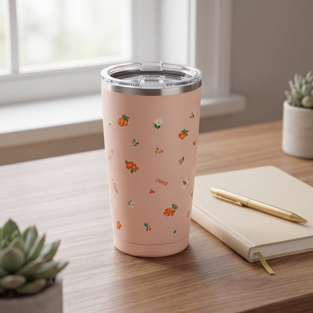 Chako Pastel Pink Floral Stainless Steel Travel Tumbler