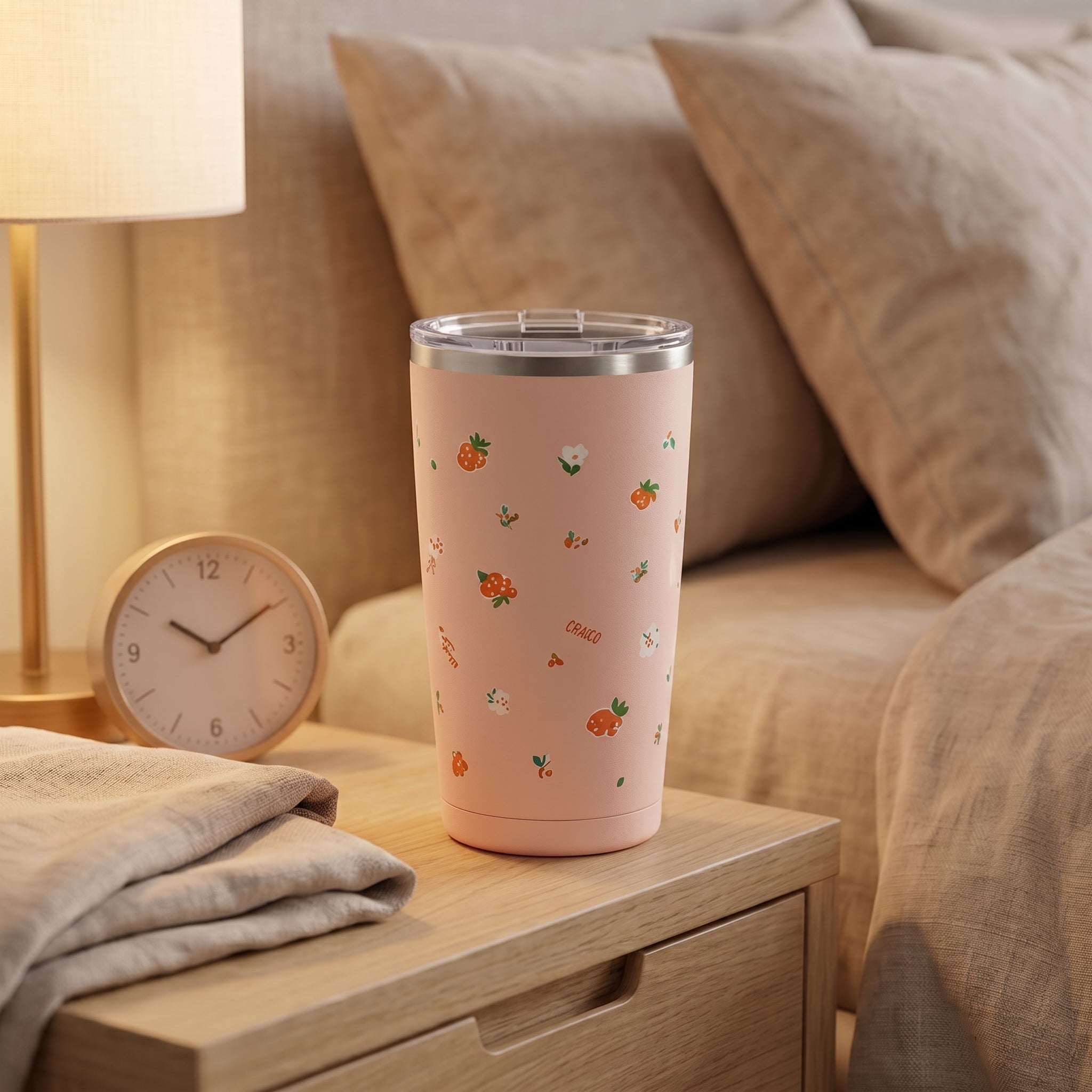 Chako Pastel Pink Floral Stainless Steel Travel Tumbler