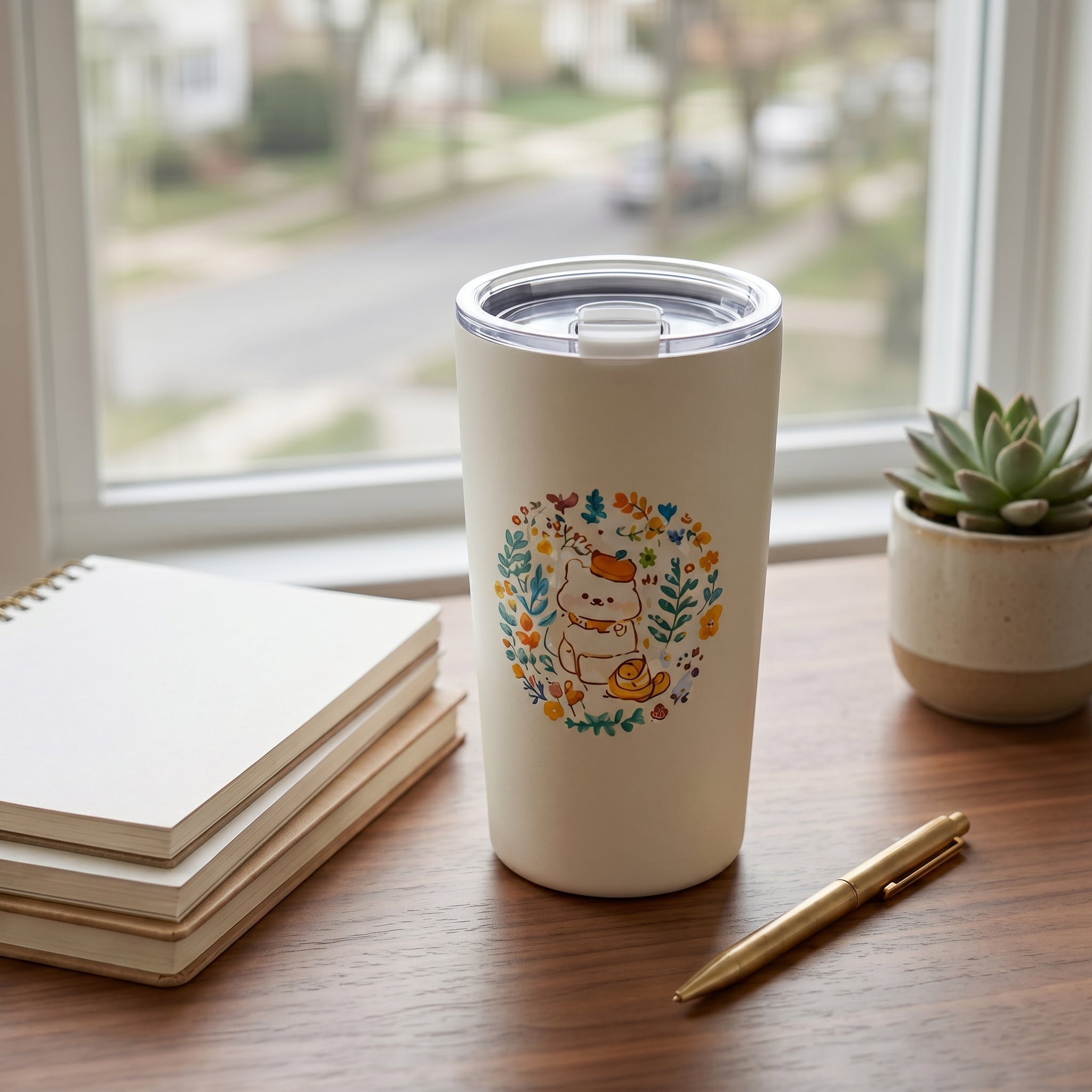 Woodland Meadow Bear Stainless Steel Travel Tumbler
