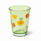 Retro Meadow Green Floral Glass Tumbler
