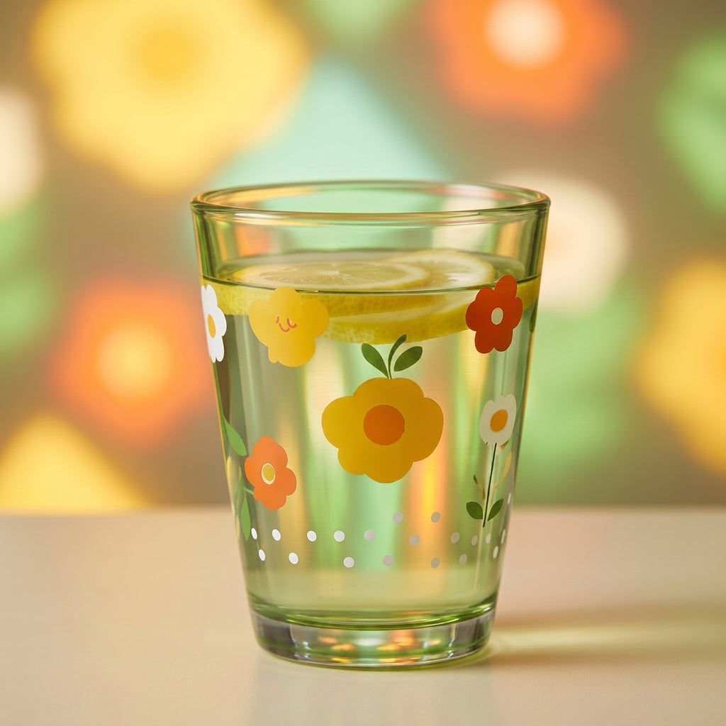 Retro Meadow Green Floral Glass Tumbler