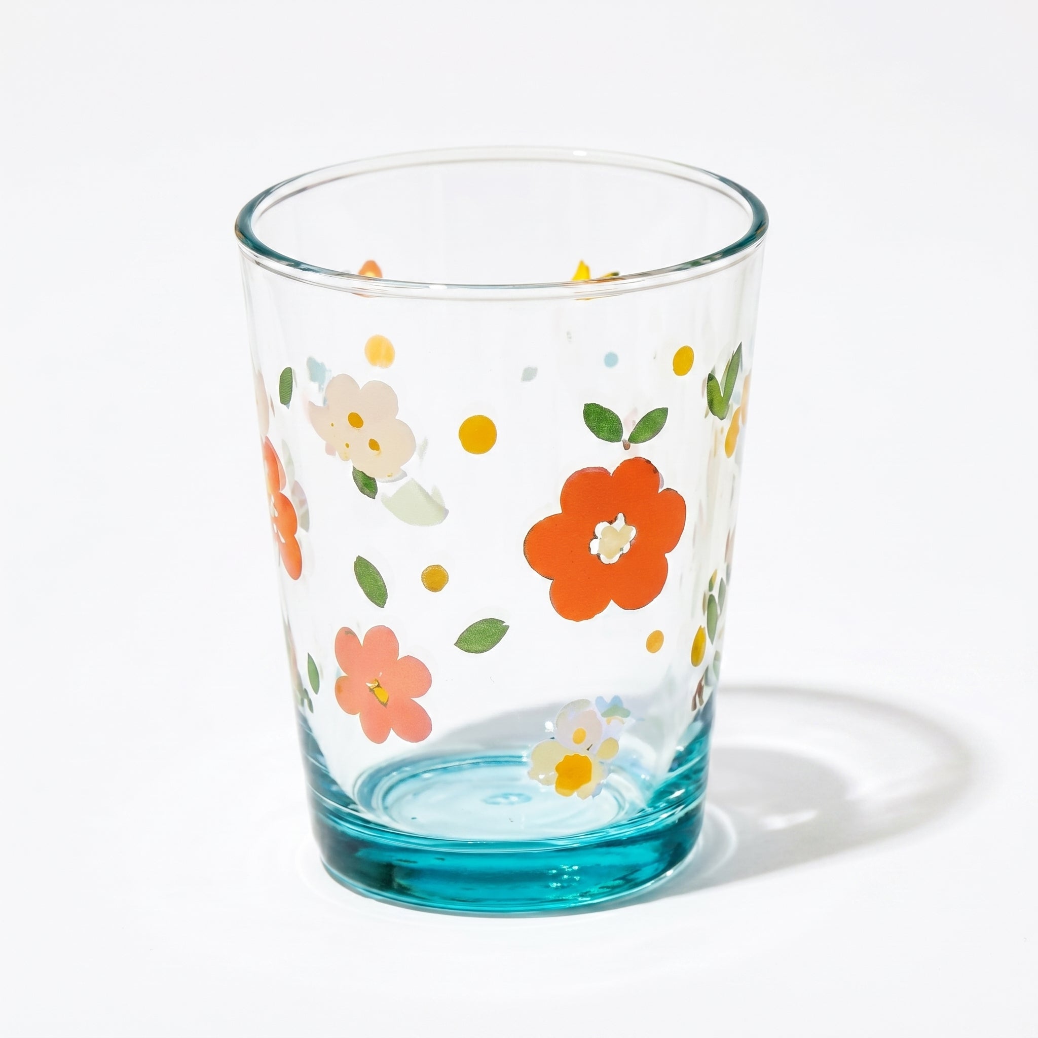 Retro Blossoms Teal Base Glass Tumbler