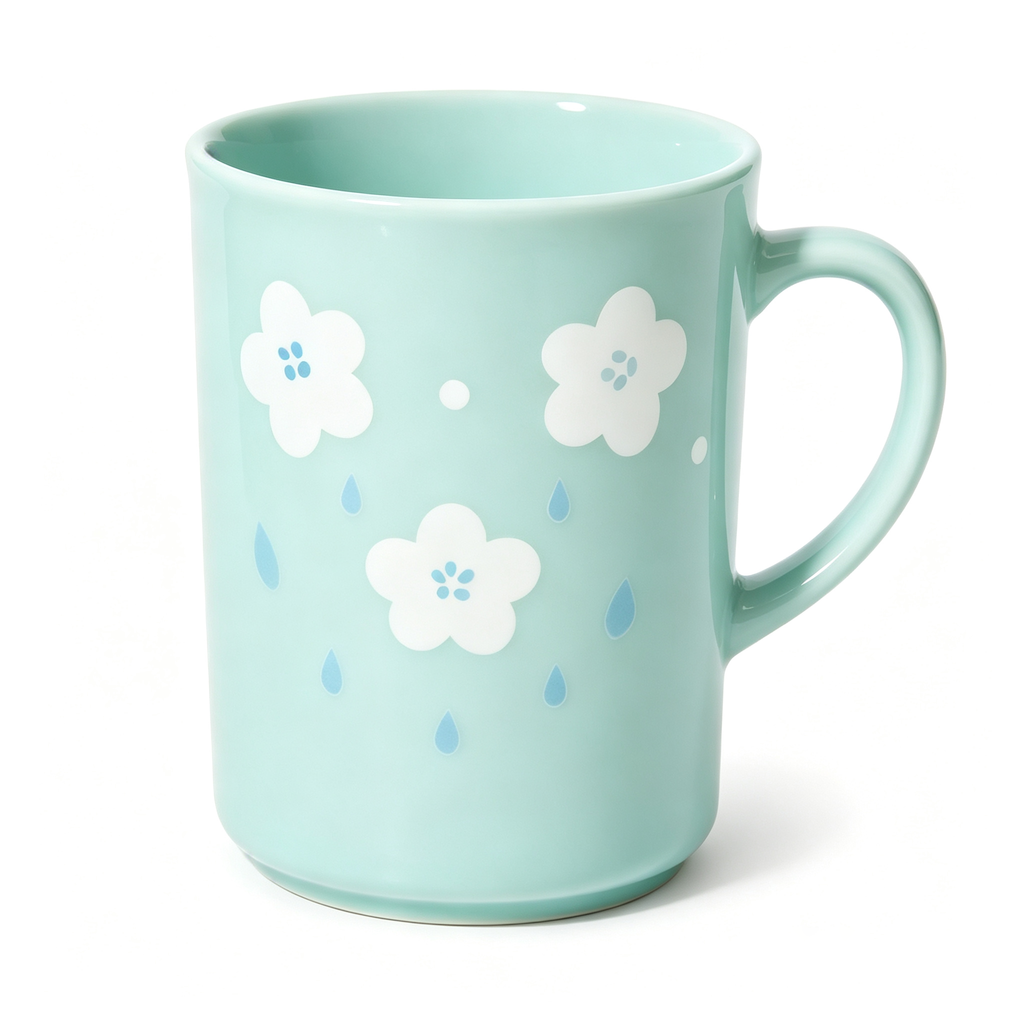 Mint Spring Blossom and Raindrop Ceramic Mug