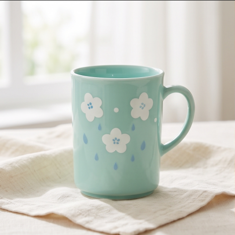 Mint Spring Blossom and Raindrop Ceramic Mug
