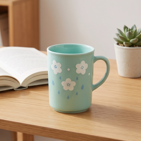 Mint Spring Blossom and Raindrop Ceramic Mug