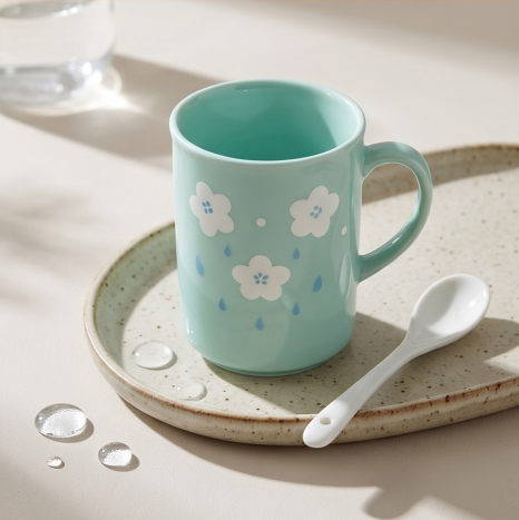 Mint Spring Blossom and Raindrop Ceramic Mug