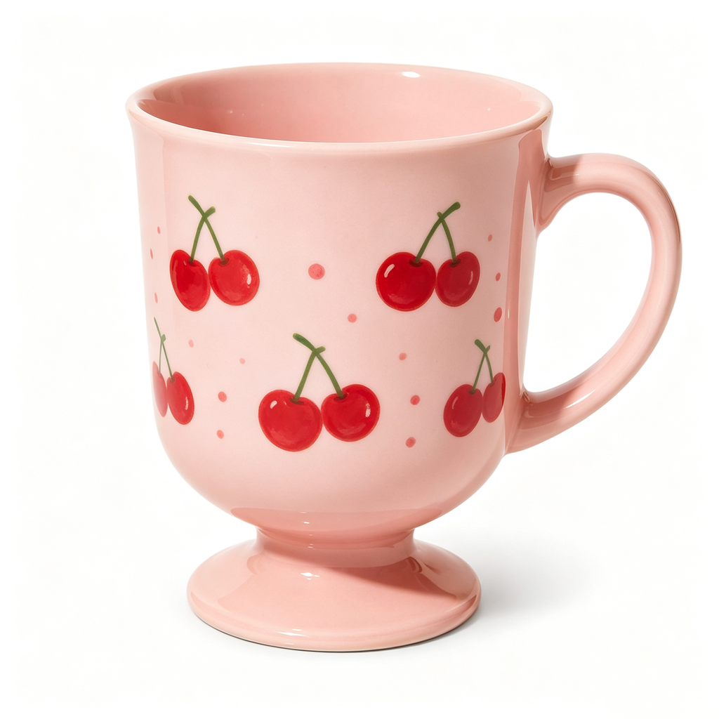 Sweet Cherry Pedestal Ceramic Mug