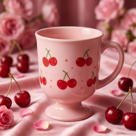 Sweet Cherry Pedestal Ceramic Mug