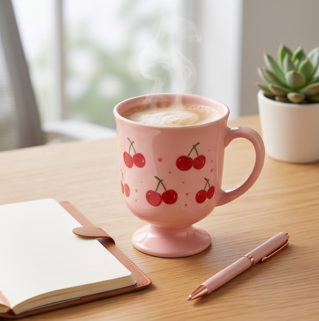 Sweet Cherry Pedestal Ceramic Mug