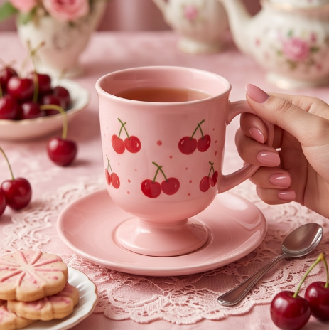 Sweet Cherry Pedestal Ceramic Mug