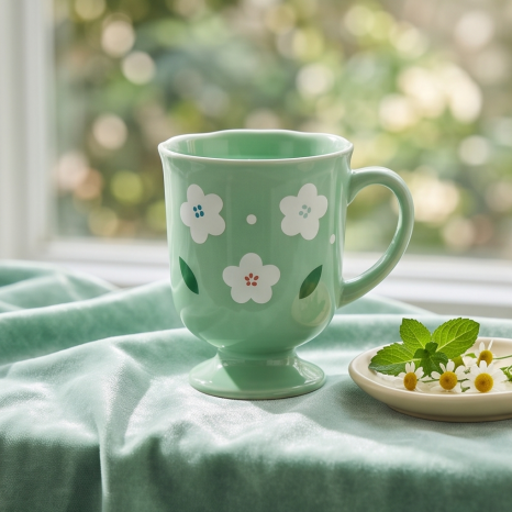 Mint Spring Blossom Pedestal Ceramic Mug
