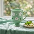 Mint Spring Blossom Pedestal Ceramic Mug