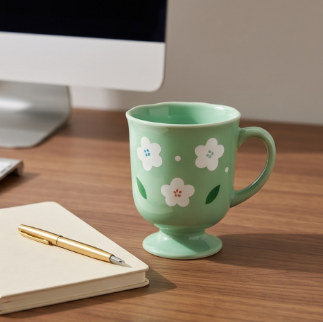 Mint Spring Blossom Pedestal Ceramic Mug
