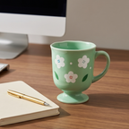 Mint Spring Blossom Pedestal Ceramic Mug