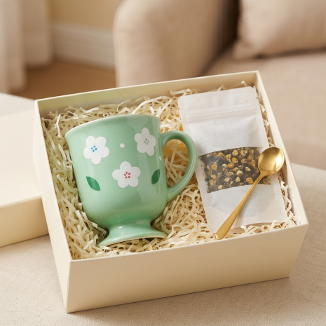 Mint Spring Blossom Pedestal Ceramic Mug