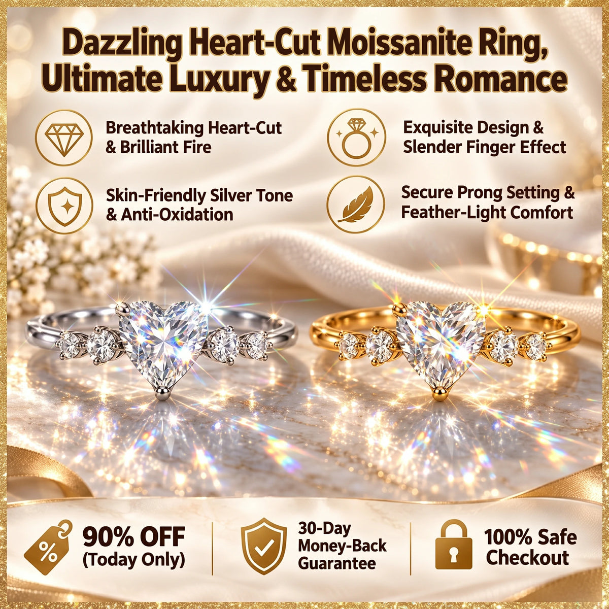 🔥 LAST DAY 90% OFF : Romantic Heart-Shaped Moissanite Solitaire Ring – Eternal Love & Five-Figure Diamond Fire