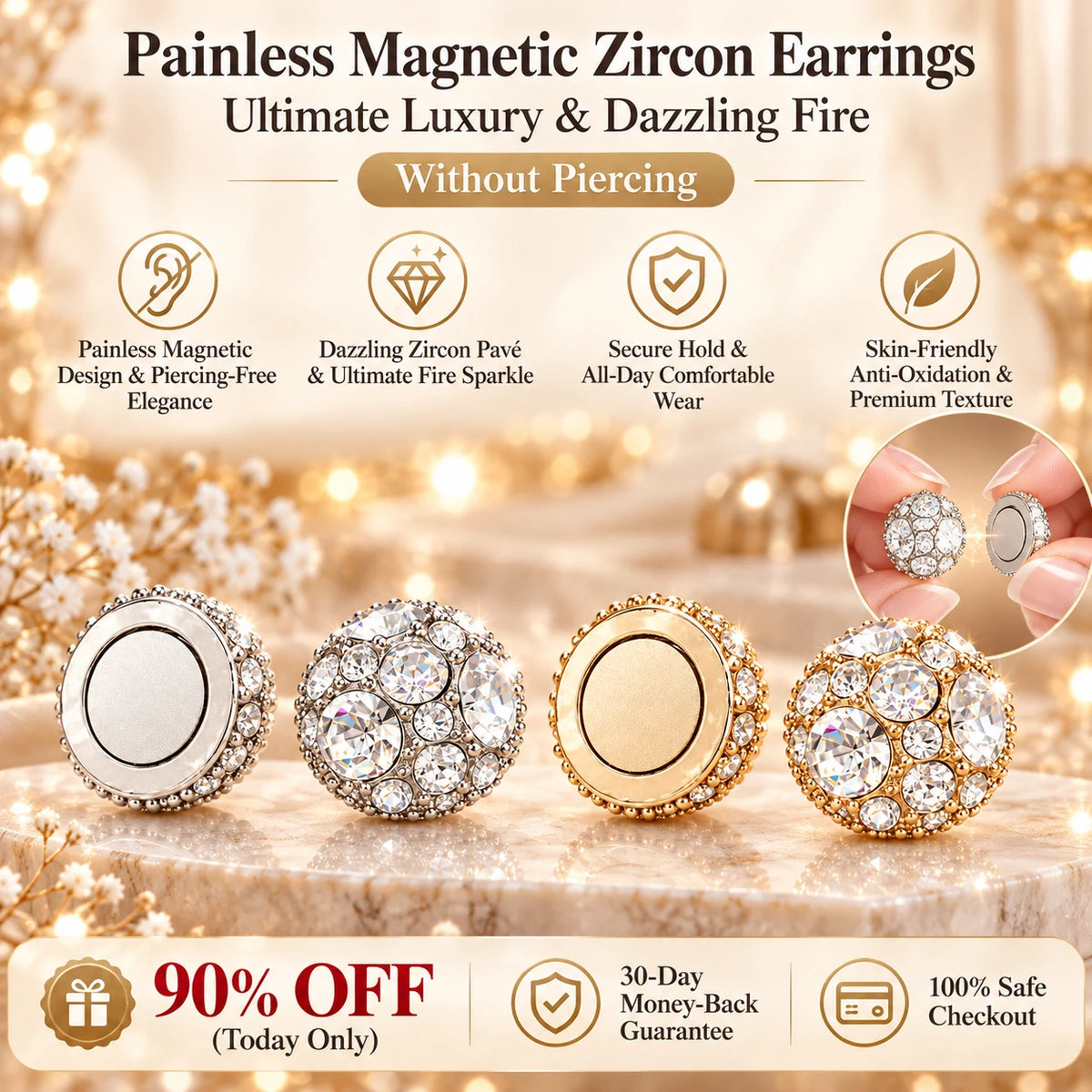 🔥 LAST DAY 90% OFF : Painless Non-Pierced Magnetic Diamond Stud Earrings – Piercing-Free Elegance & All-Day Comfort