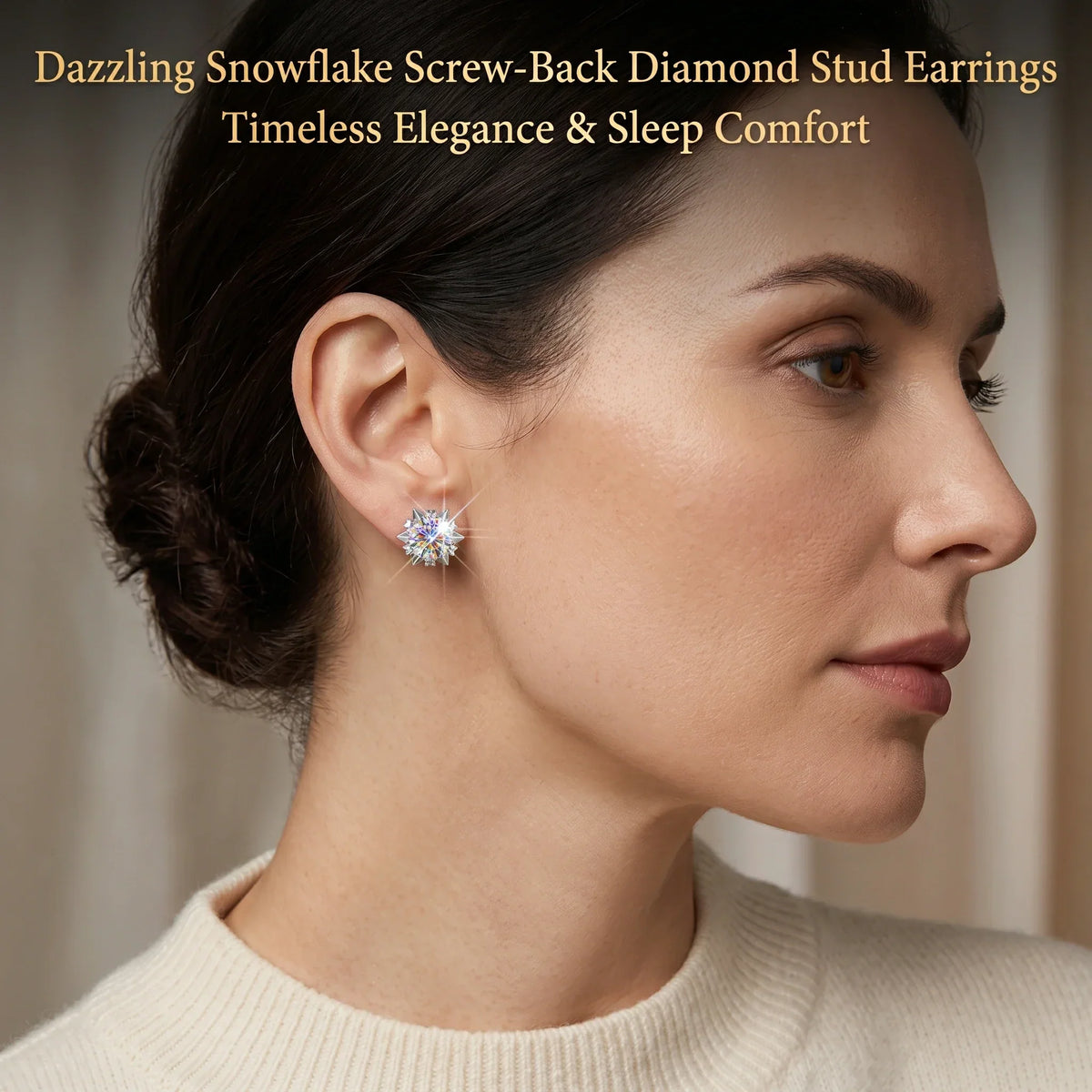 🔥 LAST DAY 90% OFF : Dazzling Snowflake Screw-Back Diamond Stud Earrings – Architectural Brilliance & Sleep-Friendly Comfort