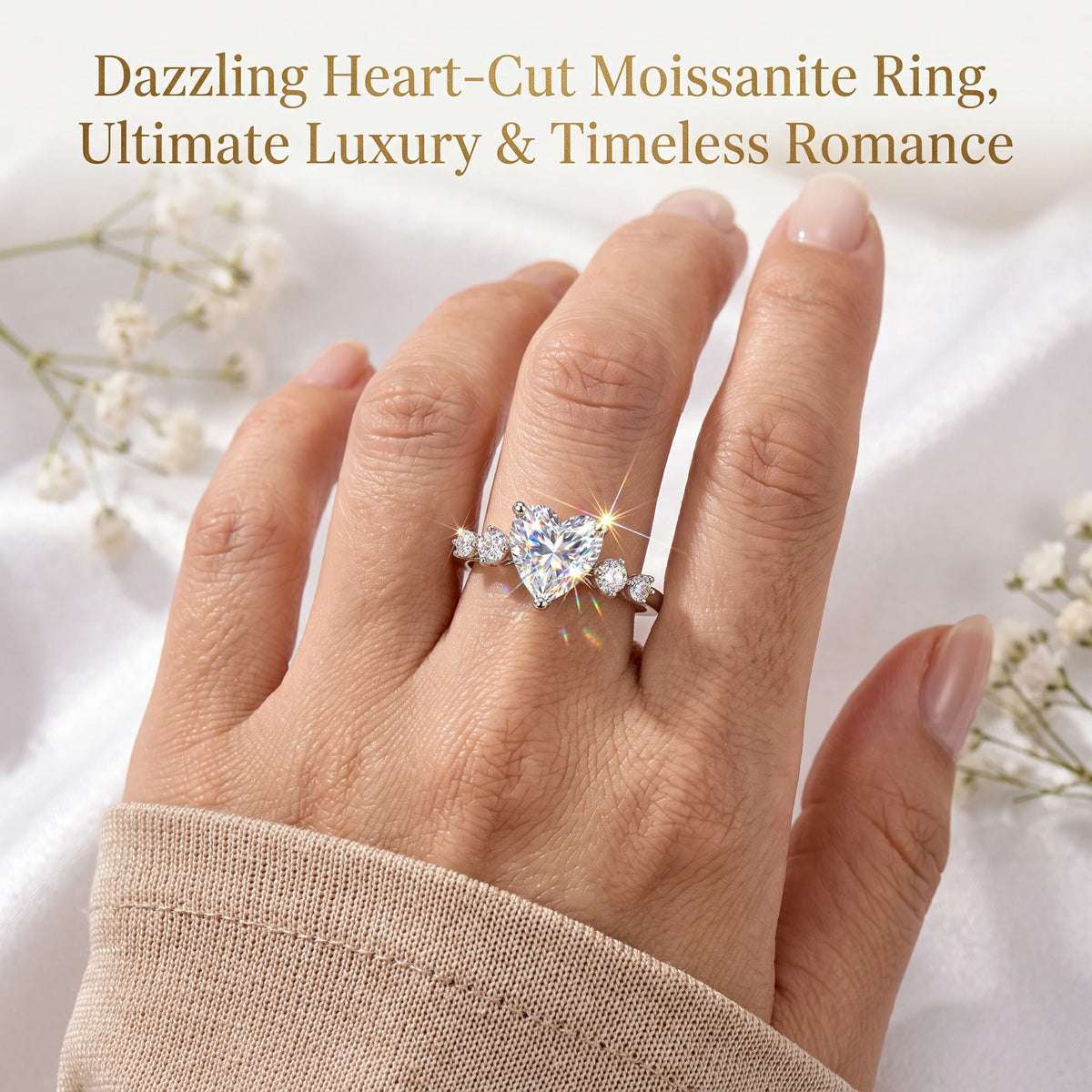 🔥 LAST DAY 90% OFF : Romantic Heart-Shaped Moissanite Solitaire Ring – Eternal Love & Five-Figure Diamond Fire
