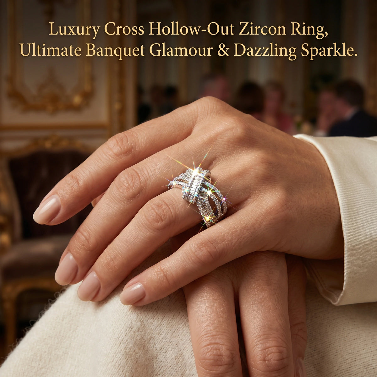 🔥 LAST DAY 90% OFF : Luxury Cross Hollow-Out Diamond Statement Ring – Multi-Band Elegance & Red-Carpet Glamour
