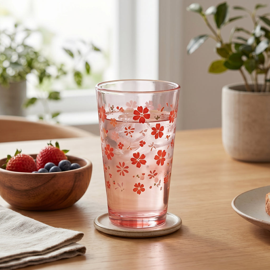 Crimson Sakura Pink Glass Tumbler