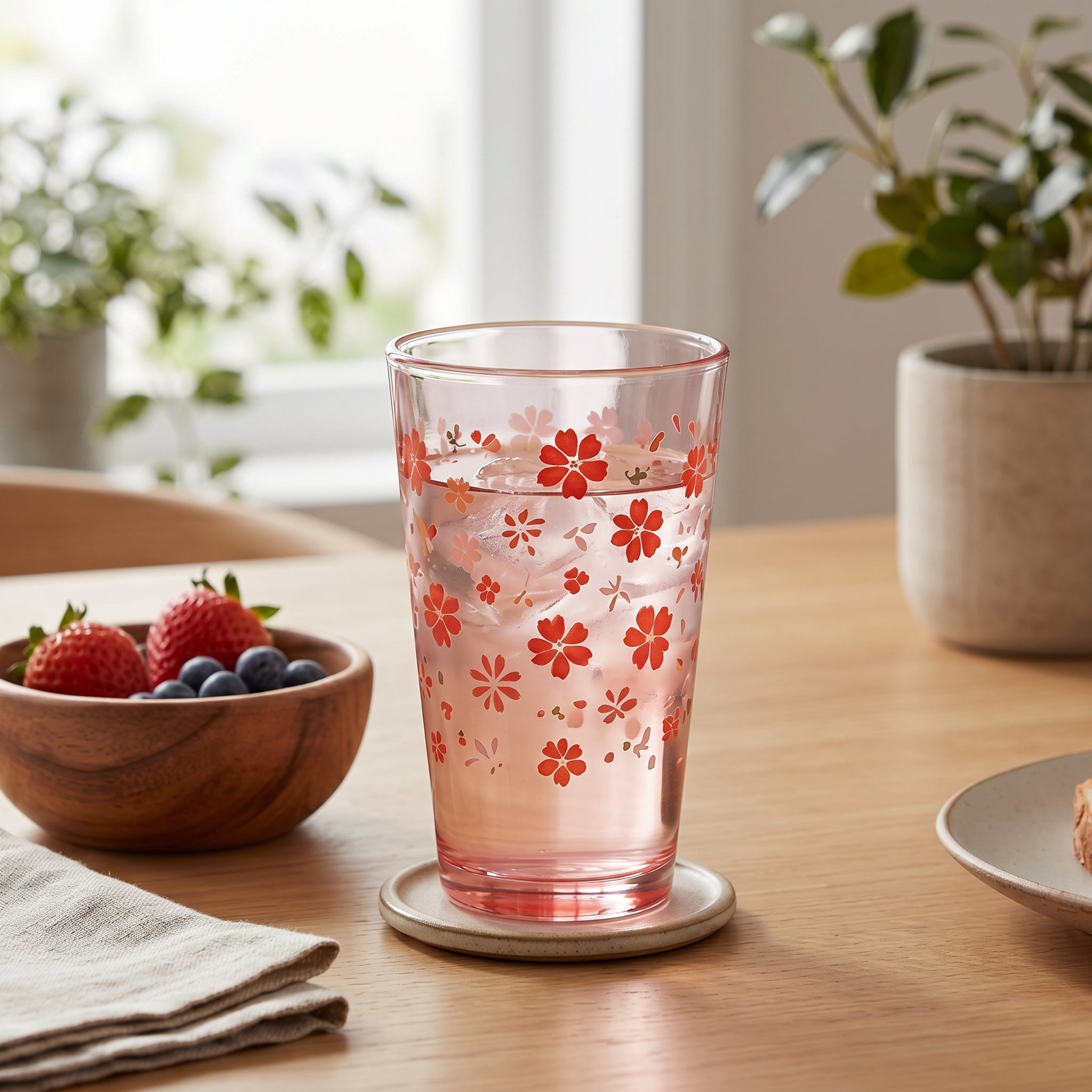 Crimson Sakura Pink Glass Tumbler