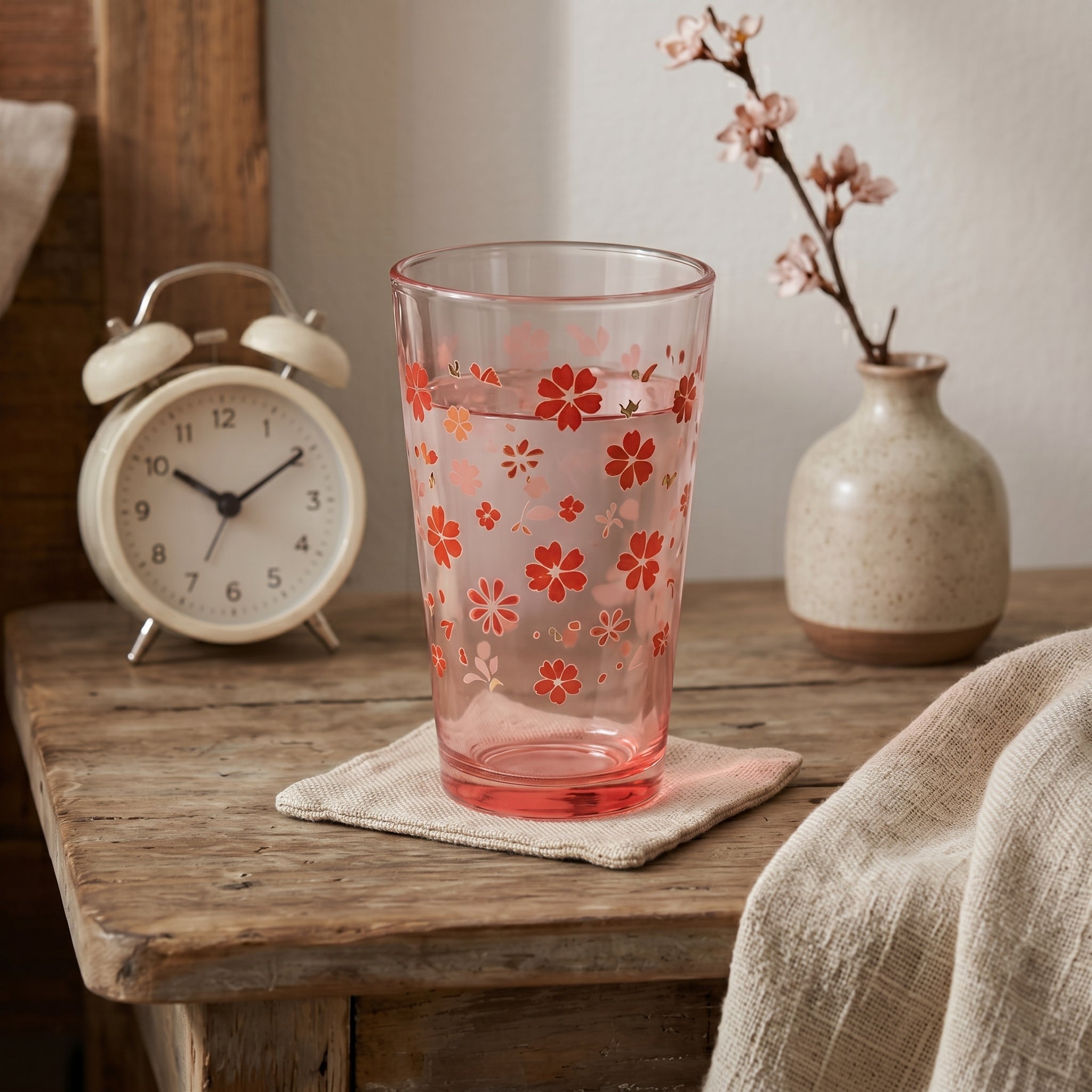 Crimson Sakura Pink Glass Tumbler
