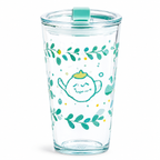 Whimsical Teapot Glass Travel Tumbler with Lid