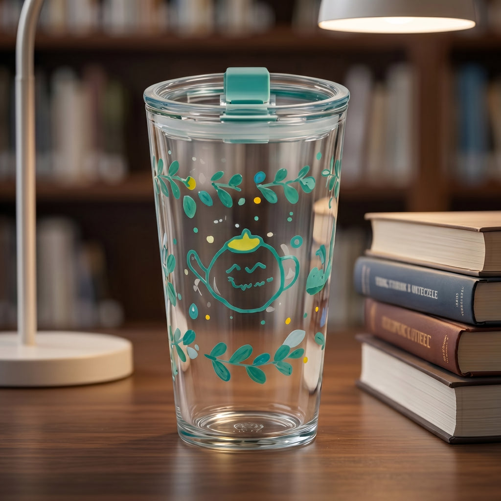 Whimsical Teapot Glass Travel Tumbler with Lid