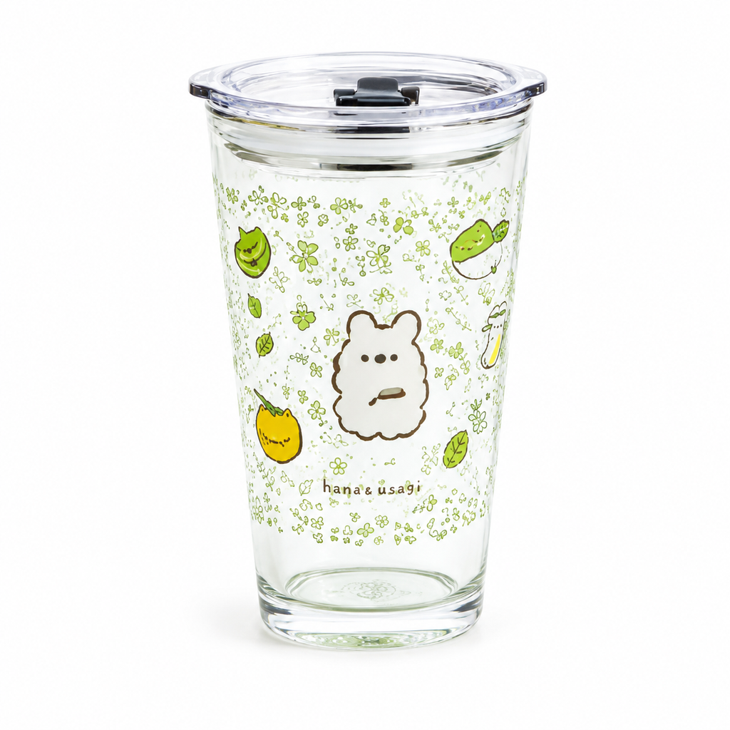 Hana and Usagi Botanical Glass Travel Tumbler with Lid