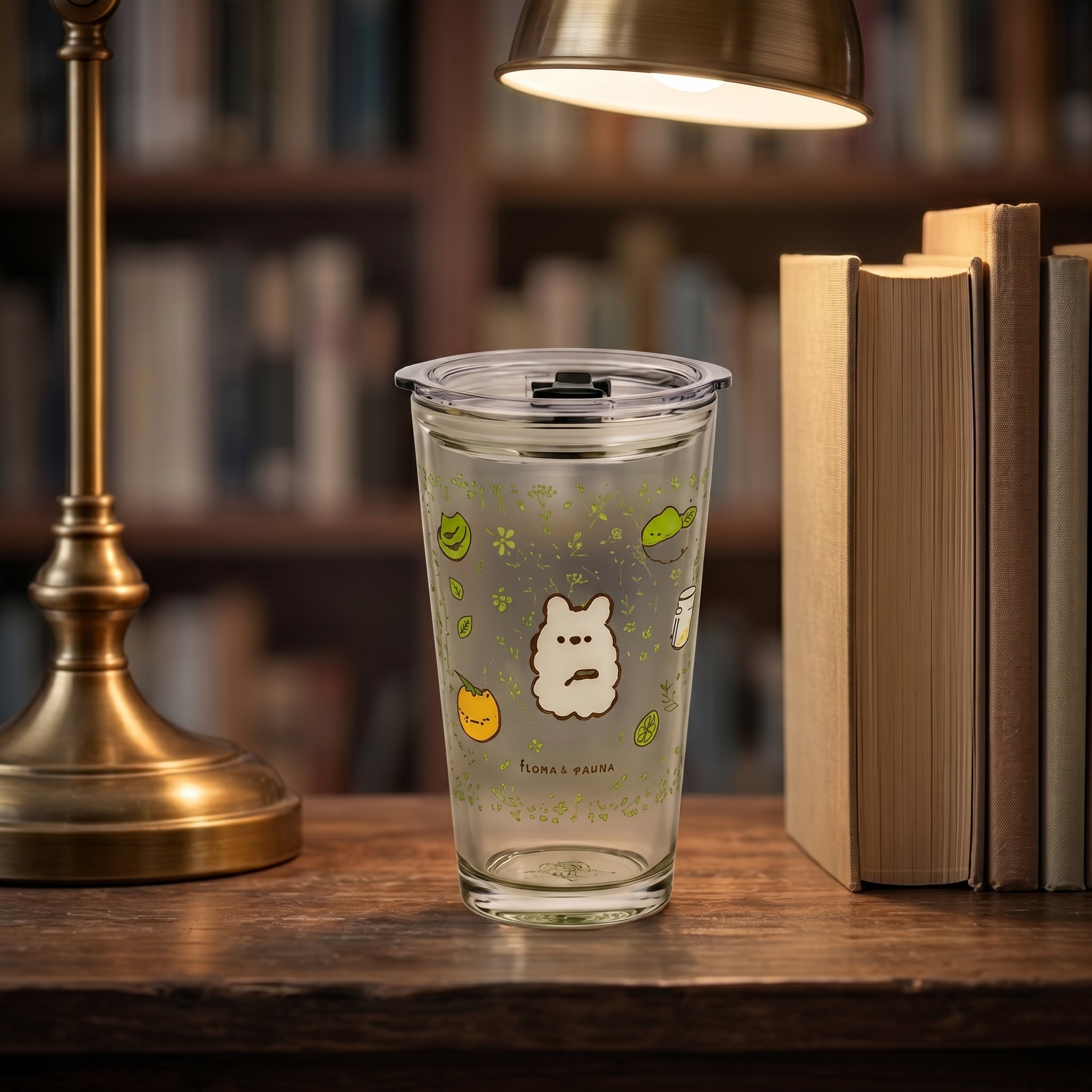 Hana and Usagi Botanical Glass Travel Tumbler with Lid