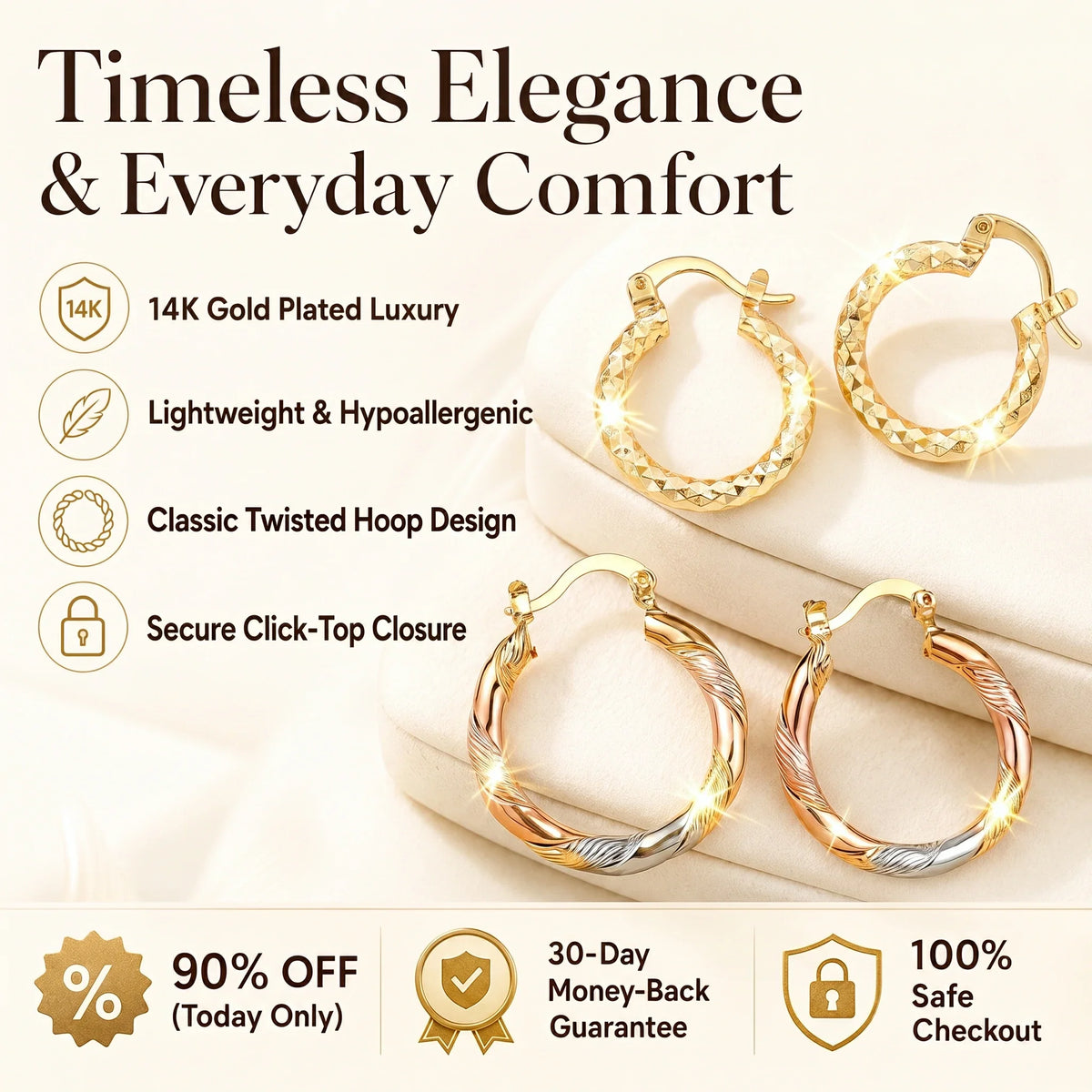 🔥 LAST DAY 90% OFF : The Minimalist "Weightless 14K" Everyday Hoops