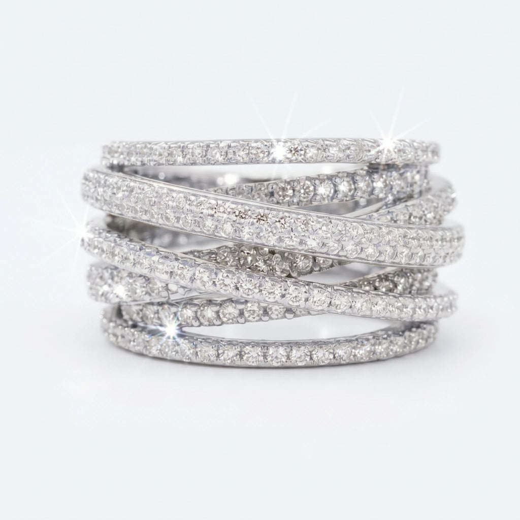 🔥 LAST DAY 90% OFF | Geometric Multi-Layer Zircon Statement Ring – Interwoven Pavé Brilliance & Comfort-Fit Design