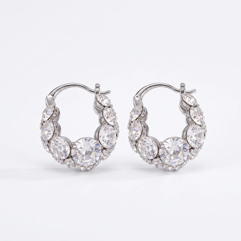 🔥 LAST DAY 90% OFF : Ultra-Brilliant Pavé Huggie Hoop Earrings – French Graduated Sparkle & All-Day Comfort