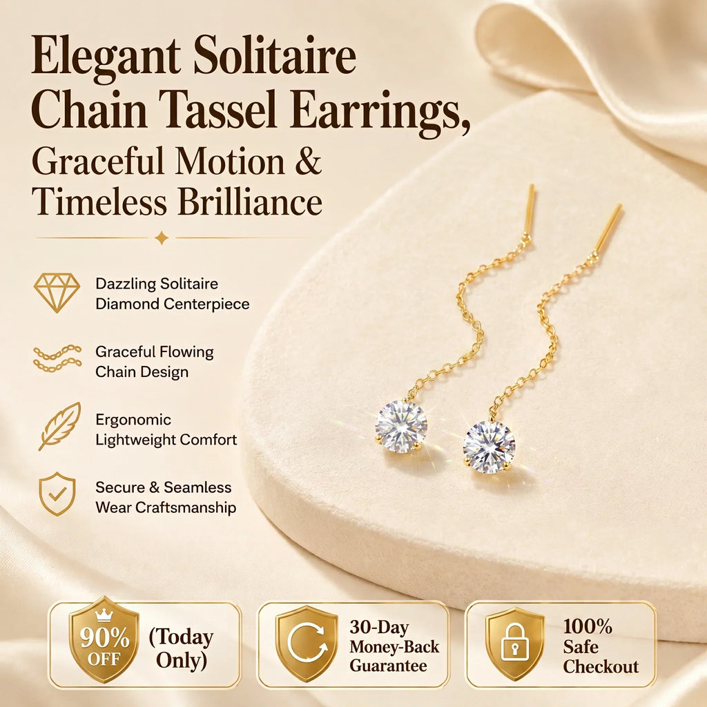 🔥 LAST DAY 90% OFF : Elegant Solitaire Chain Tassel Threader Earrings – Graceful Flowing Motion & Timeless Brilliance
