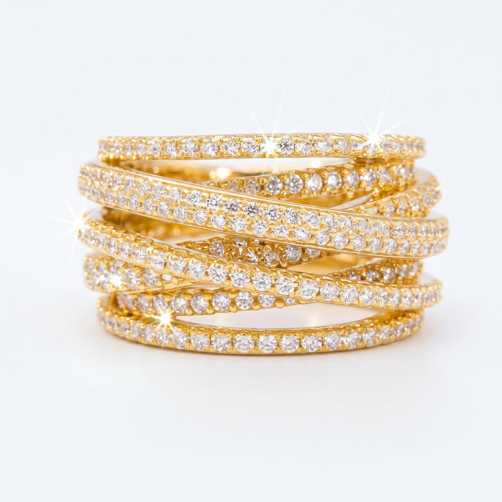 🔥 LAST DAY 90% OFF | Geometric Multi-Layer Zircon Statement Ring – Interwoven Pavé Brilliance & Comfort-Fit Design