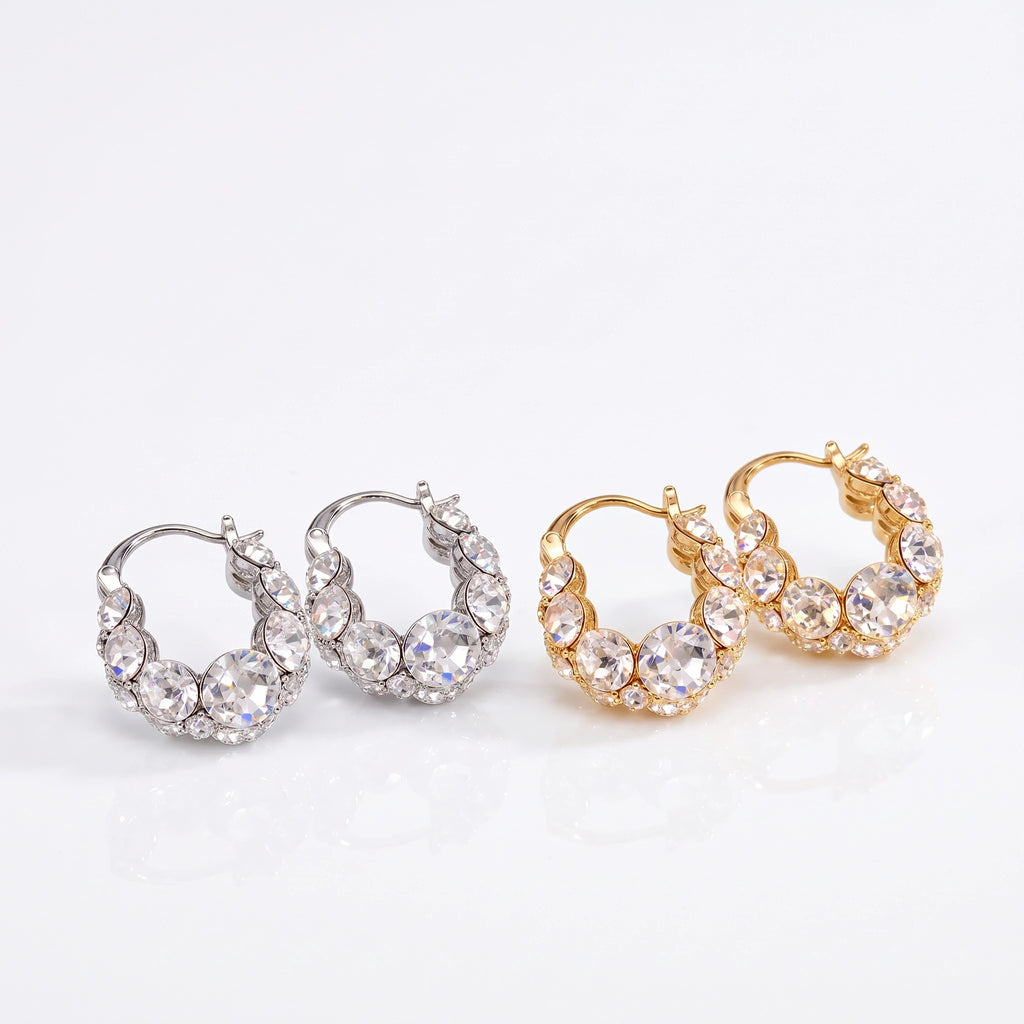 🔥 LAST DAY 90% OFF : Ultra-Brilliant Pavé Huggie Hoop Earrings – French Graduated Sparkle & All-Day Comfort