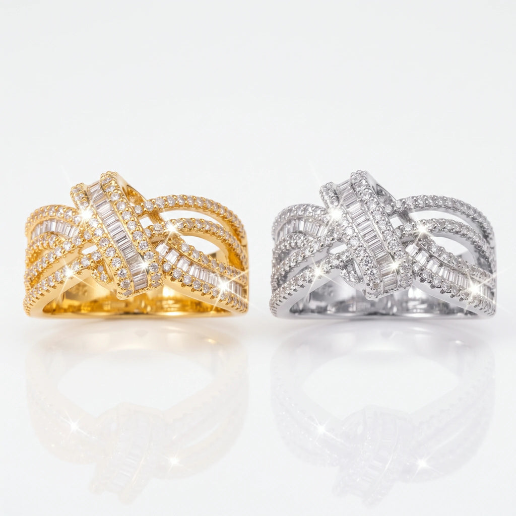 🔥 LAST DAY 90% OFF : Luxury Cross Hollow-Out Diamond Statement Ring – Multi-Band Elegance & Red-Carpet Glamour
