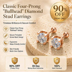 🔥 LAST DAY 90% OFF : Classic Four-Prong "Bullhead" Diamond Stud Earrings (Secure Screw-Back) – Timeless Brilliance & Sleep-Friendly Comfort
